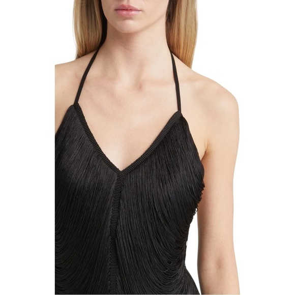 Azalea Wang Black Fringe Halter Mini Dress US M - Picture 3 of 11